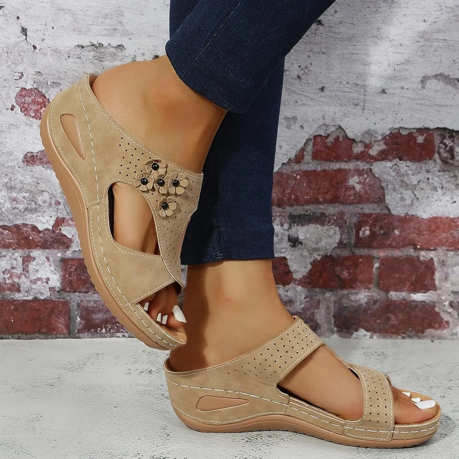 Wedge Sandals for Women 2025 Casual Orthopedic Sandals for Women Slip on Wide Width Shoes Fashion Trendy Summer Open Toe Sandal Summer Dressy Vacation Beach Shoes 2025