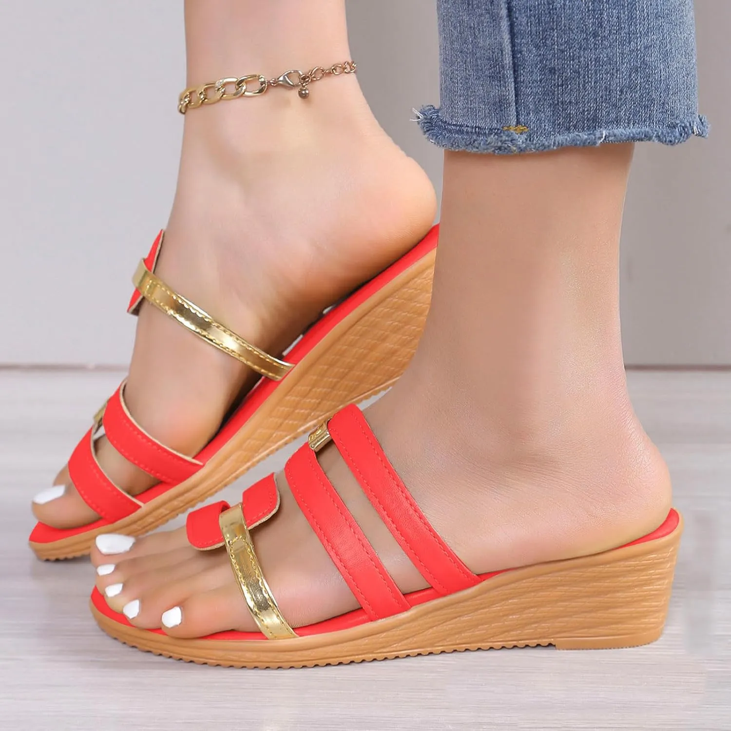 Wedge Sandals for Women 2025 Summer Flip Flops Slip On Slippers Wedge Sandals Dressy Open Toe Casual Beach Shoes