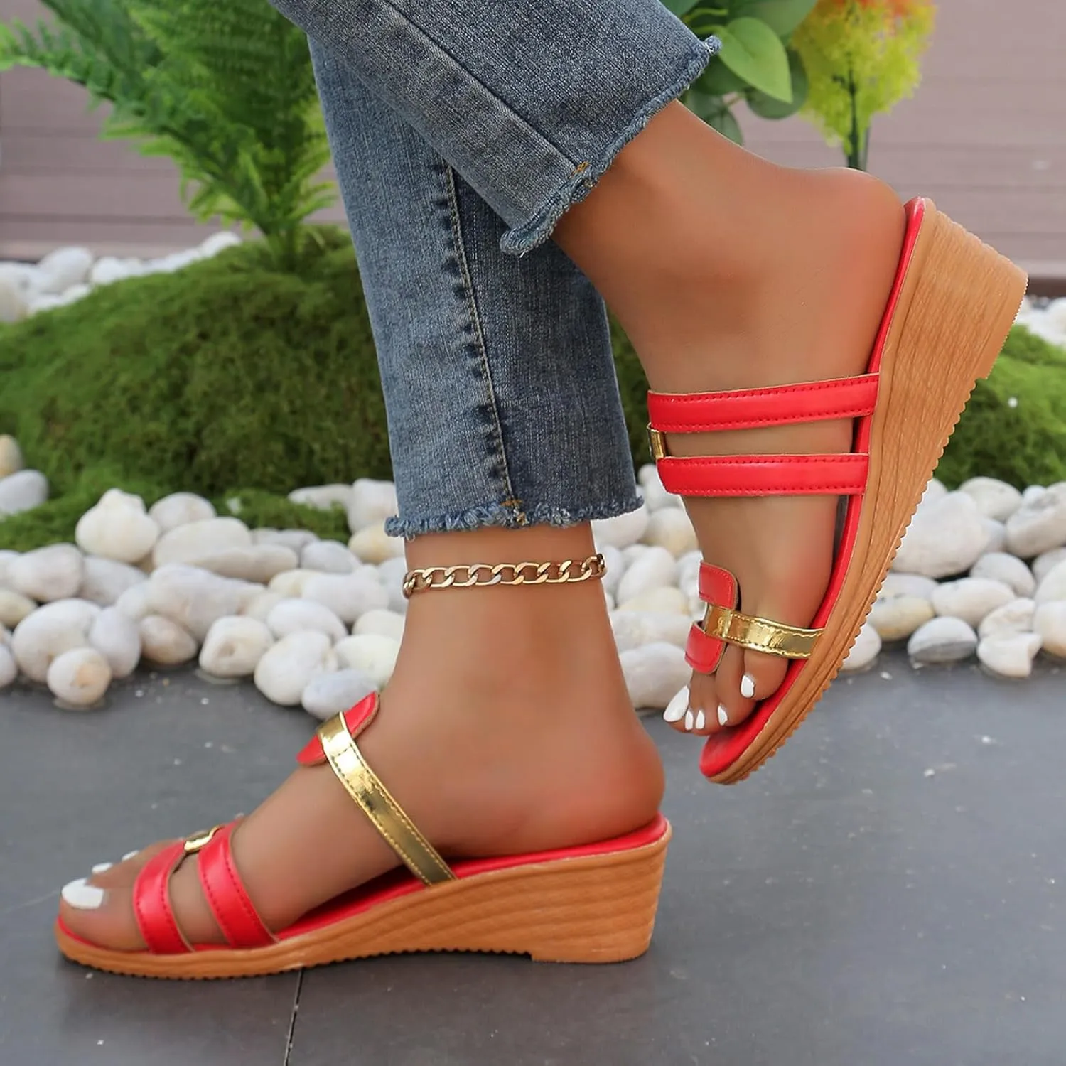 Wedge Sandals for Women 2025 Summer Flip Flops Slip On Slippers Wedge Sandals Dressy Open Toe Casual Beach Shoes