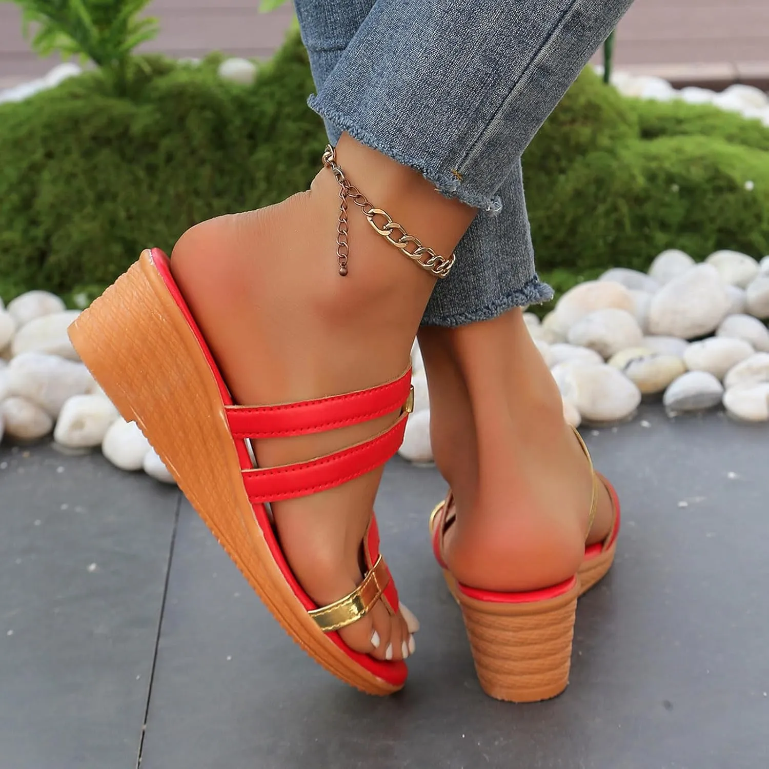 Wedge Sandals for Women 2025 Summer Flip Flops Slip On Slippers Wedge Sandals Dressy Open Toe Casual Beach Shoes
