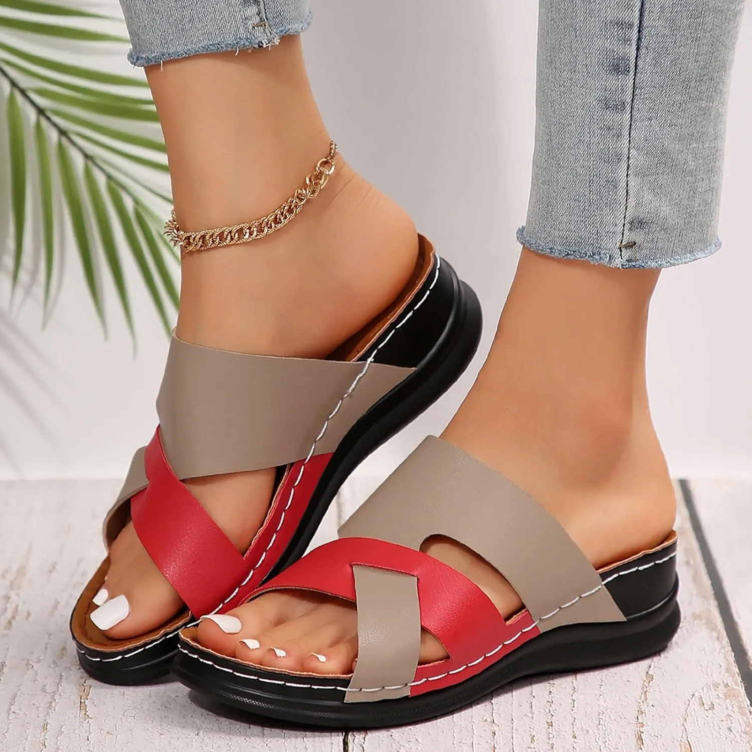 Wedge Sandals for Women Dressy Summer Comfortable Walking Sandals with Arch Support Fashion Casual Orthopedic Slides Shoes