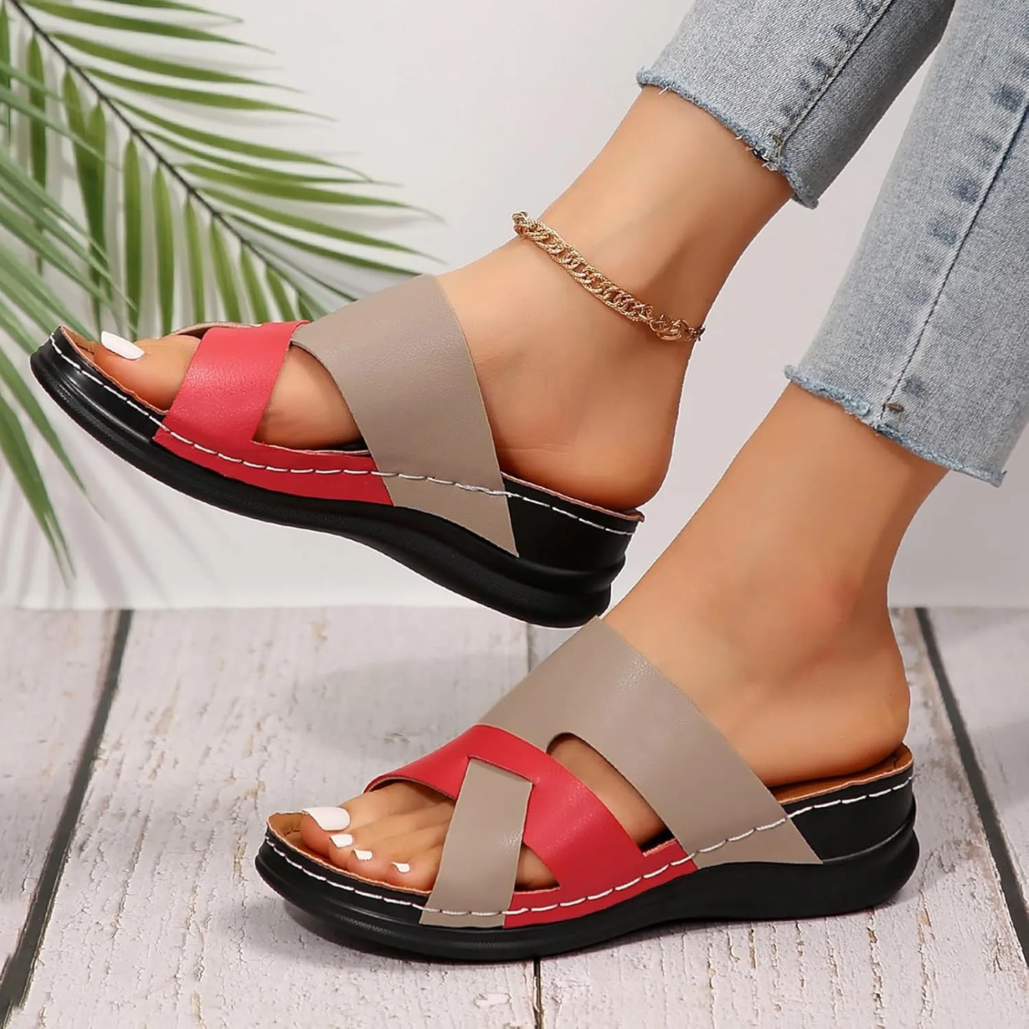 Wedge Sandals for Women Dressy Summer Comfortable Walking Sandals with Arch Support Fashion Casual Orthopedic Slides Shoes