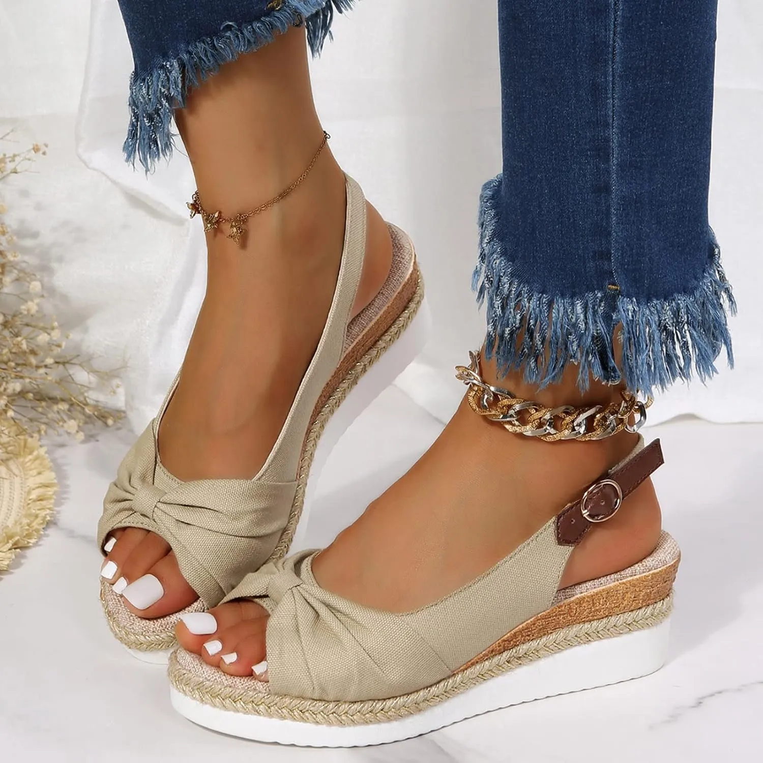 Wedge Sandals for Women Slip Resistant Sole with Cushioned Arch Support and Adjustable Hook and Loop Closure Straps Orthopedic Sandal Beach Dressy Flip Flops for Wide Toe 2025 Spring