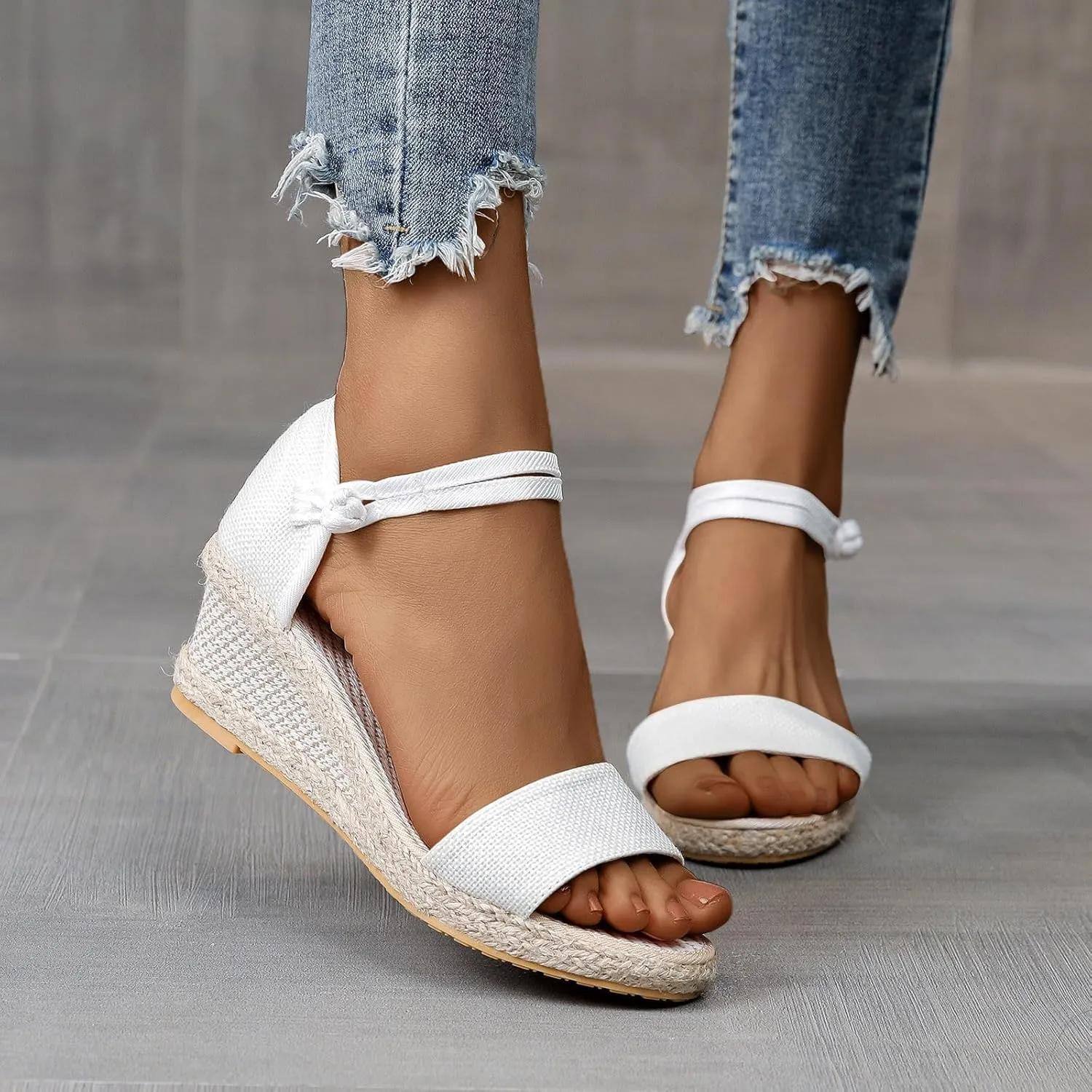 Wedge Sandals for Women Summer Open Toe Slip On Espadrille Sandals Fashion Lace Up Ankle Strap Comfortable Walking Shoes Casual & Dressy Summer Shoes