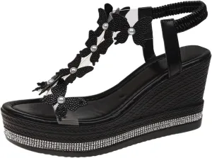 Wedge Sandals for Women Wedge Sandal Women's Elastic Back Strap Wedge Heels Summer Butterfly Pumps Shoes