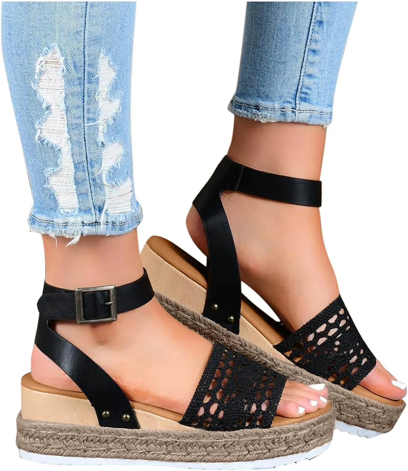 Wedges Beach Breathable Women's Weave Strap Open Sandals Shoes Summer Toe Women's Wedges Shoes