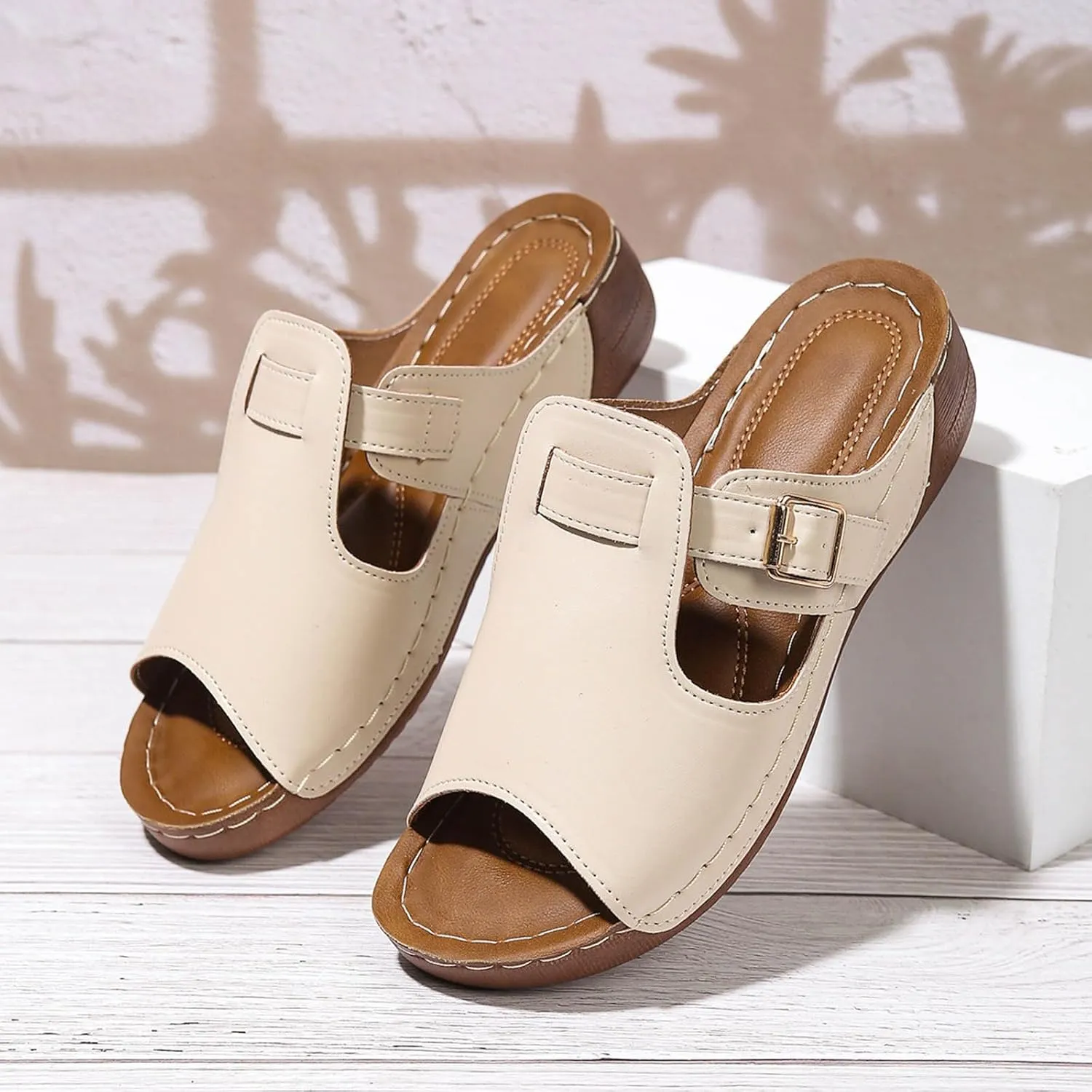 Women Arch Support Slides Comfort Orthotic Walking Sandal Dressy Casual Buckle Slip on Sandals Orthopedic Sandales