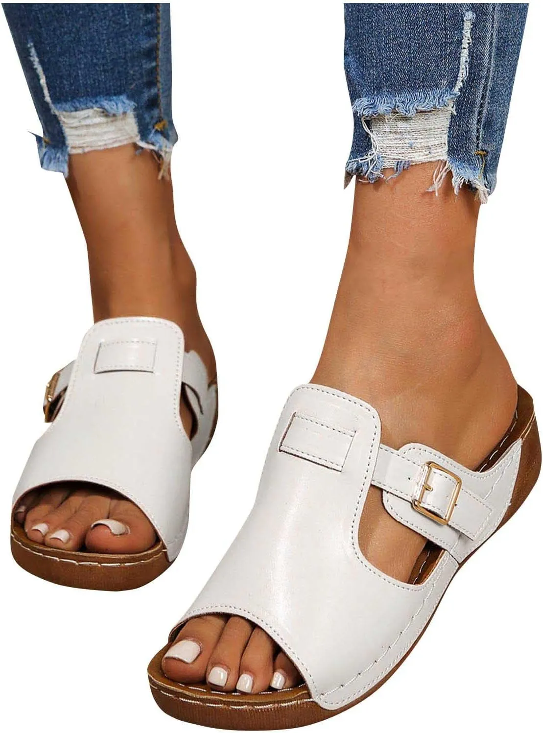 Women Arch Support Slides Comfort Orthotic Walking Sandal Dressy Casual Buckle Slip on Sandals Orthopedic Sandales