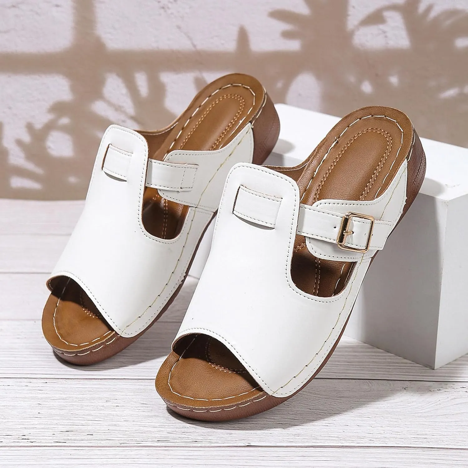 Women Arch Support Slides Comfort Orthotic Walking Sandal Dressy Casual Buckle Slip on Sandals Orthopedic Sandales