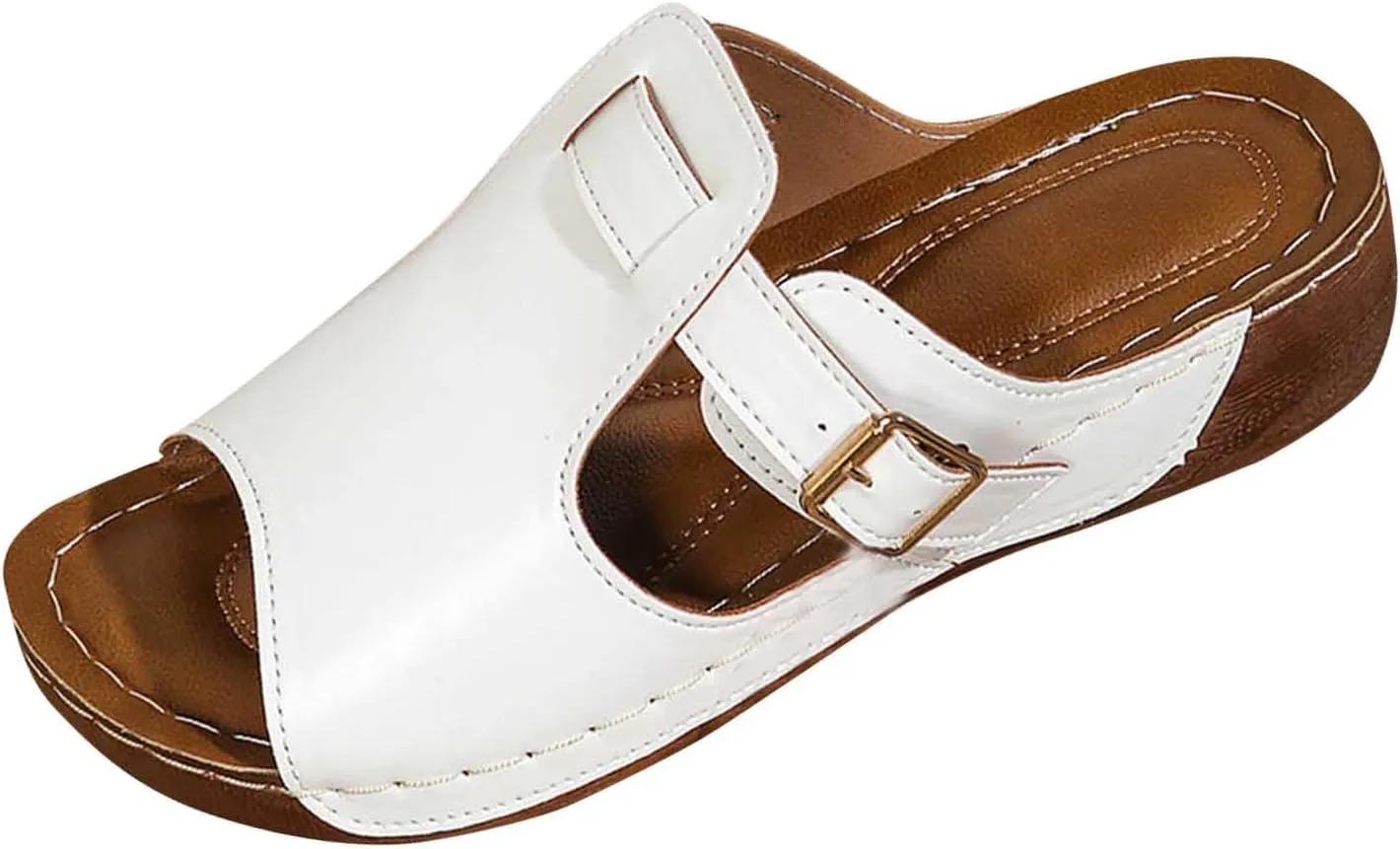 Women Arch Support Slides Comfort Orthotic Walking Sandal Dressy Casual Buckle Slip on Sandals Orthopedic Sandales