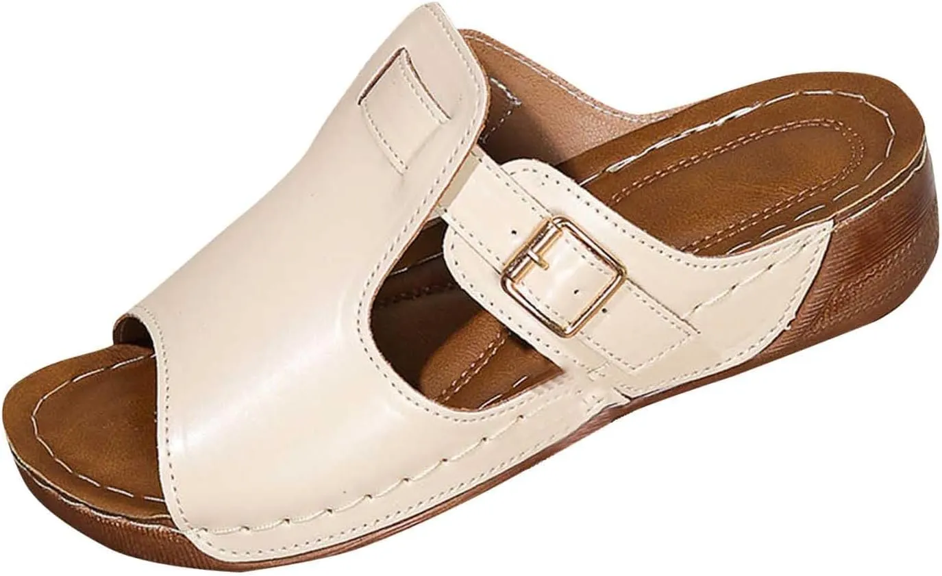 Women Arch Support Slides Comfort Orthotic Walking Sandal Dressy Casual Buckle Slip on Sandals Orthopedic Sandales