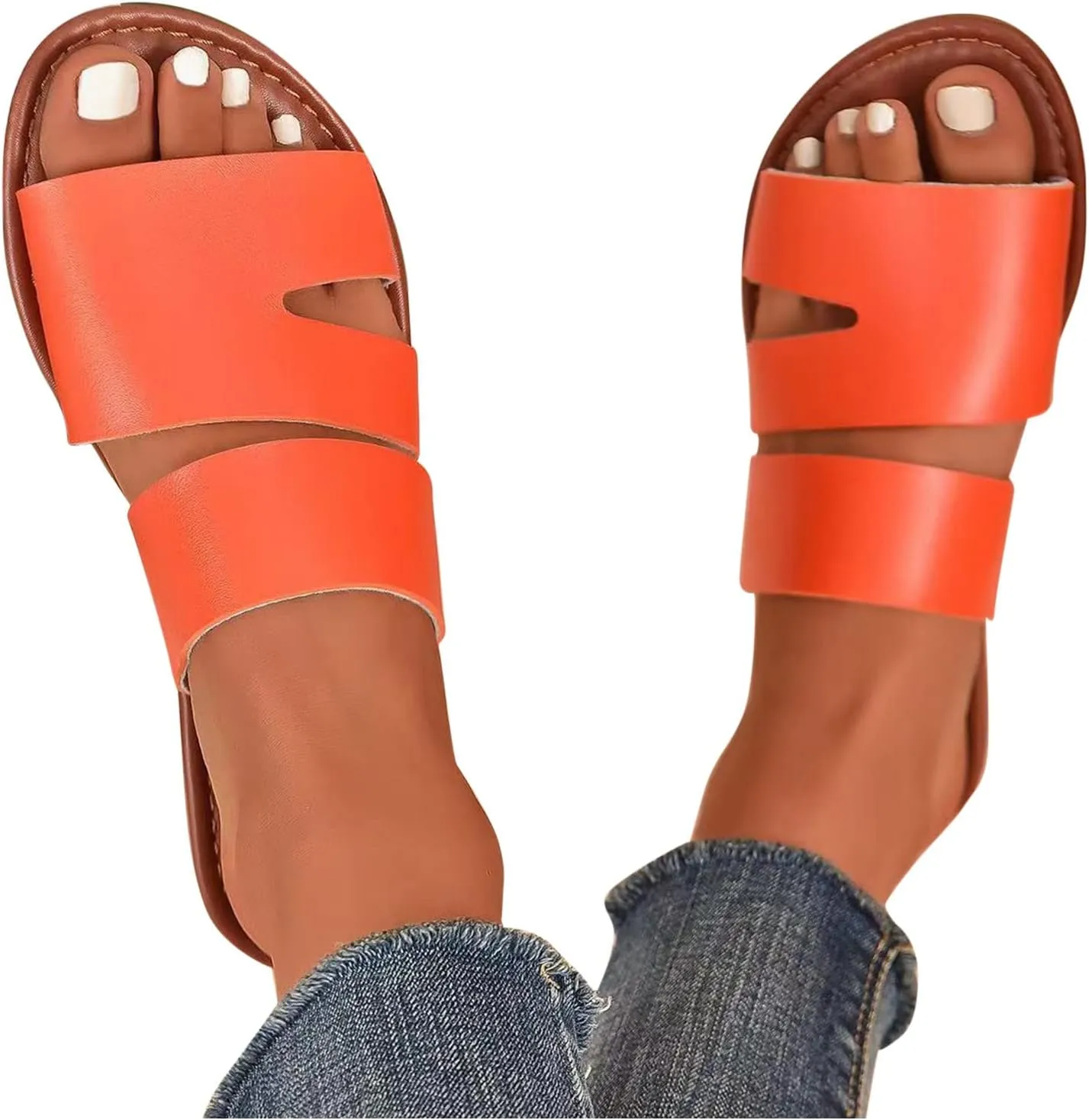 Women Flat Sandals Summer Dressy Casual Beach Slides Lightweight Comfort Slippers Slip on Holiday Sandal