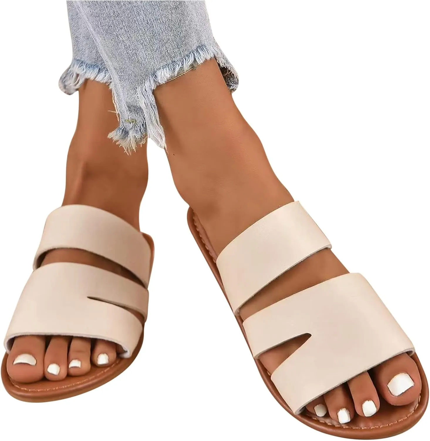 Women Flat Sandals Summer Dressy Casual Beach Slides Lightweight Comfort Slippers Slip on Holiday Sandal