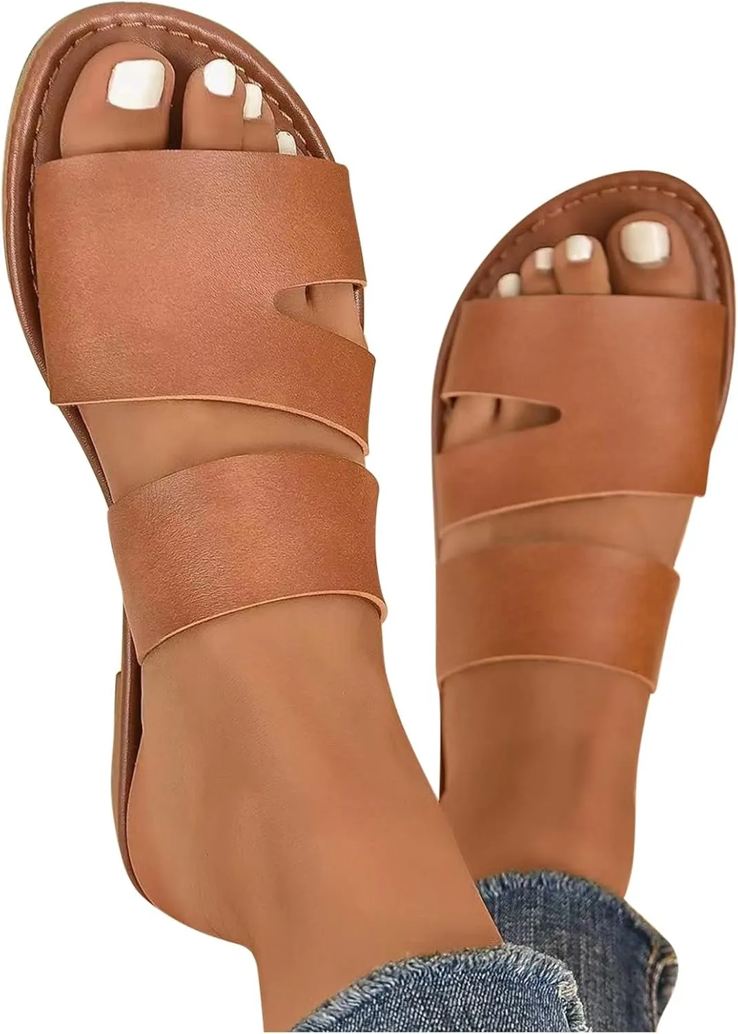 Women Flat Sandals Summer Dressy Casual Beach Slides Lightweight Comfort Slippers Slip on Holiday Sandal