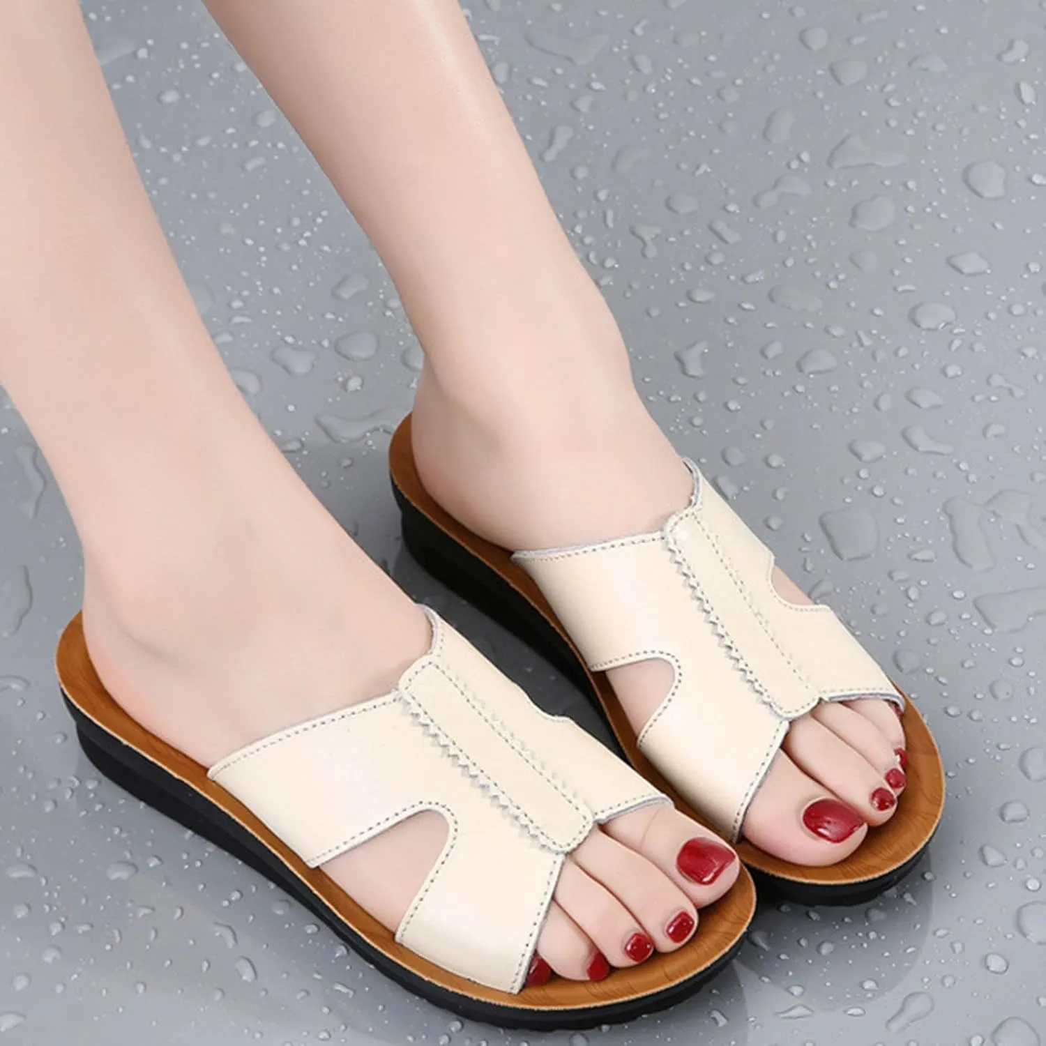 Women Slip on Roman Sandals Open Toe Summer Slides Comfortable Thick Sole Slippers Anti-Slip Lightweight Flat Sandal
