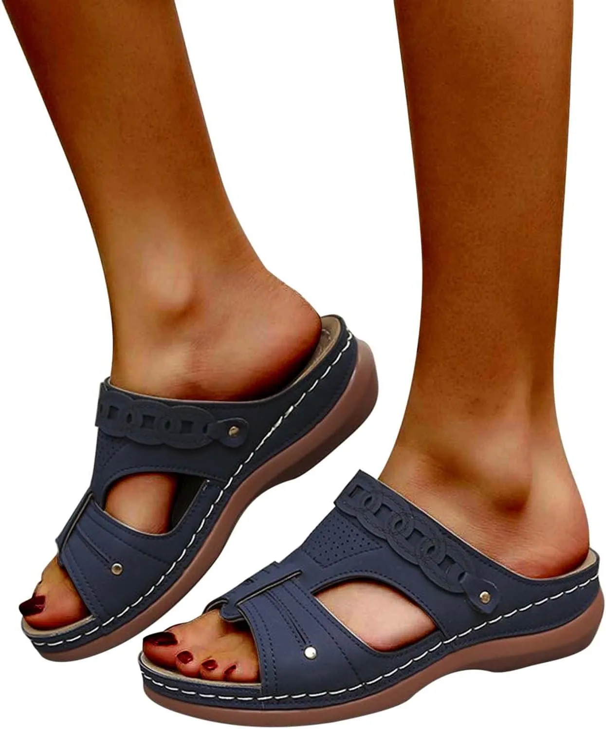 Women's Arch Support Sandals Summer Comfort Slip on Slides Casual Outdoor Walking Sandal Beach Shoes for Holiday