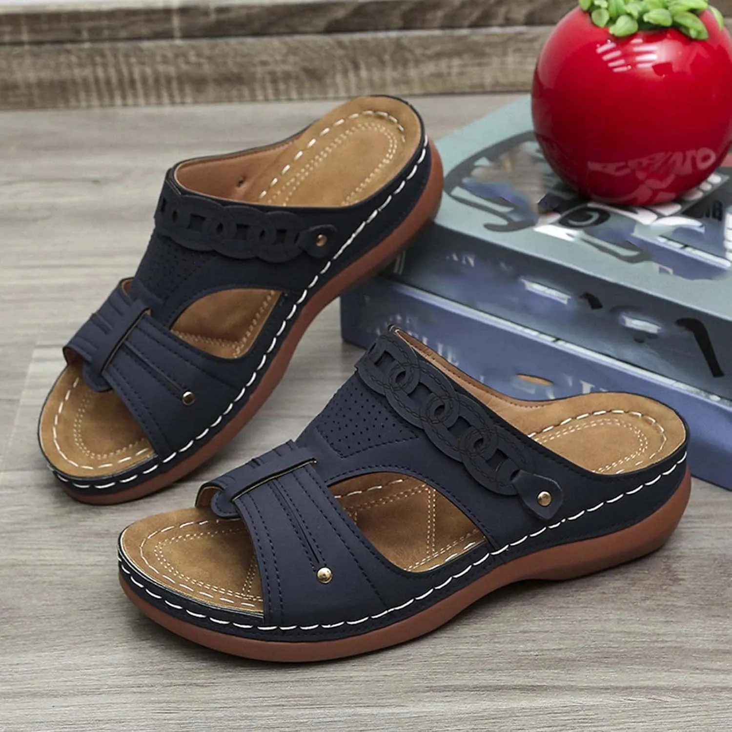 Women's Arch Support Sandals Summer Comfort Slip on Slides Casual Outdoor Walking Sandal Beach Shoes for Holiday