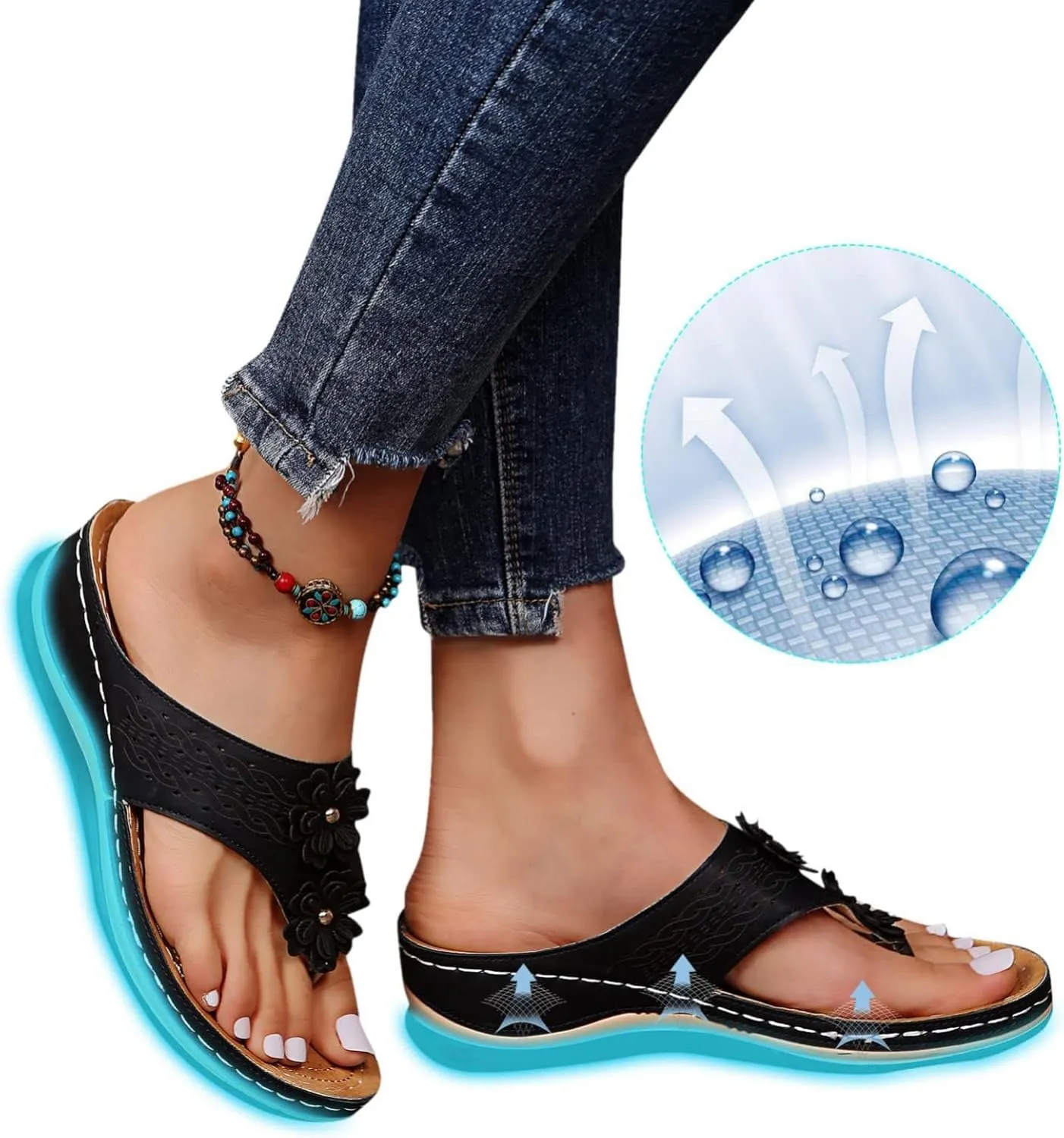 Women's Comfort Cut-Out Vamp Open Toe Wedge Slide Sandals Orthopedic Sandals with Arch Support Flip Flops Comfortable Walking Sandal Cushion Footbed Platform Sandal 2025