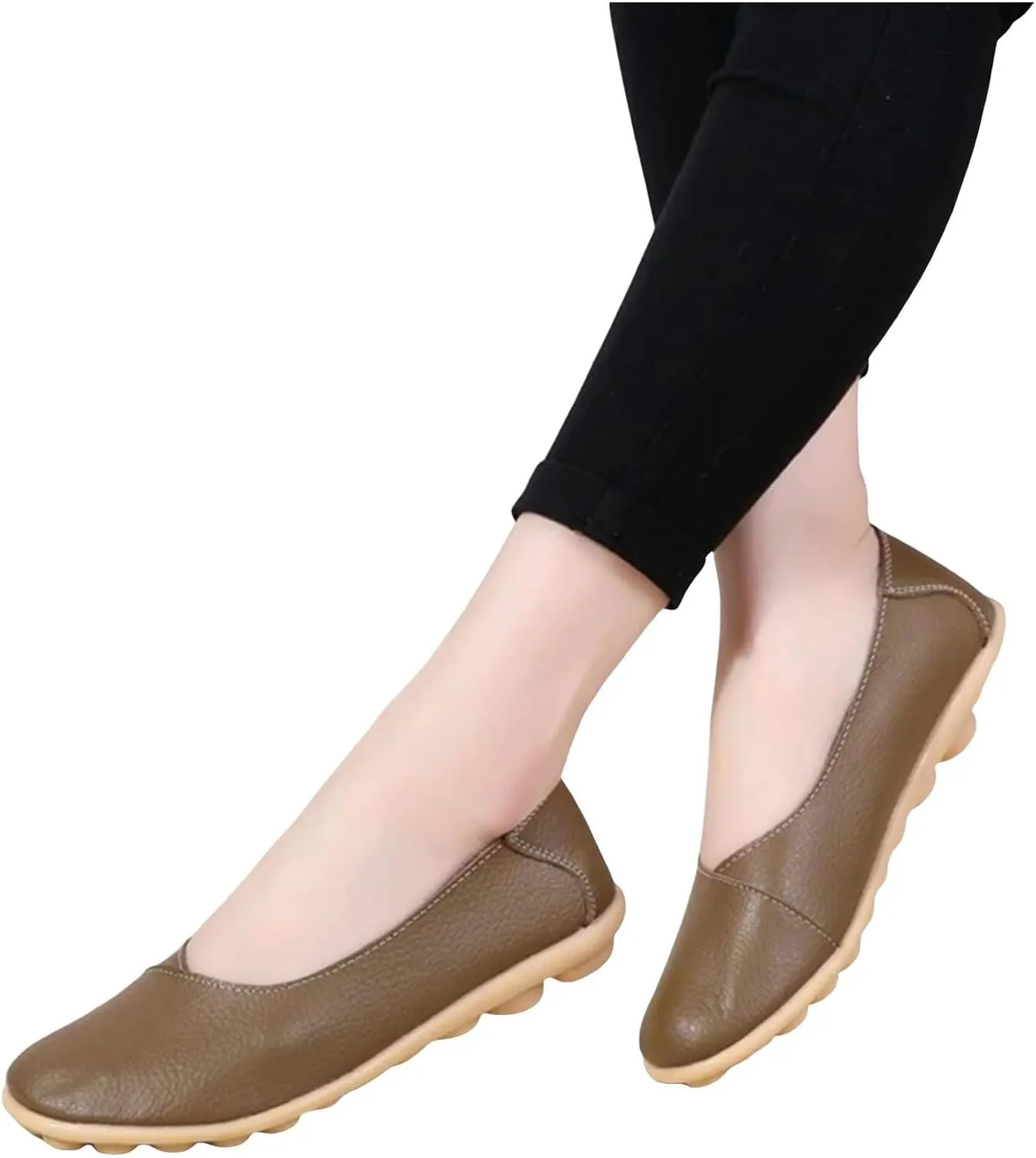 Women's Comfortable Loafers Soft Leather Slip on Casual Outdoor Sandals Round Toe Driving Flat Work Walking Shoes for Women Dressy Low Heels Orthopedic Sandals