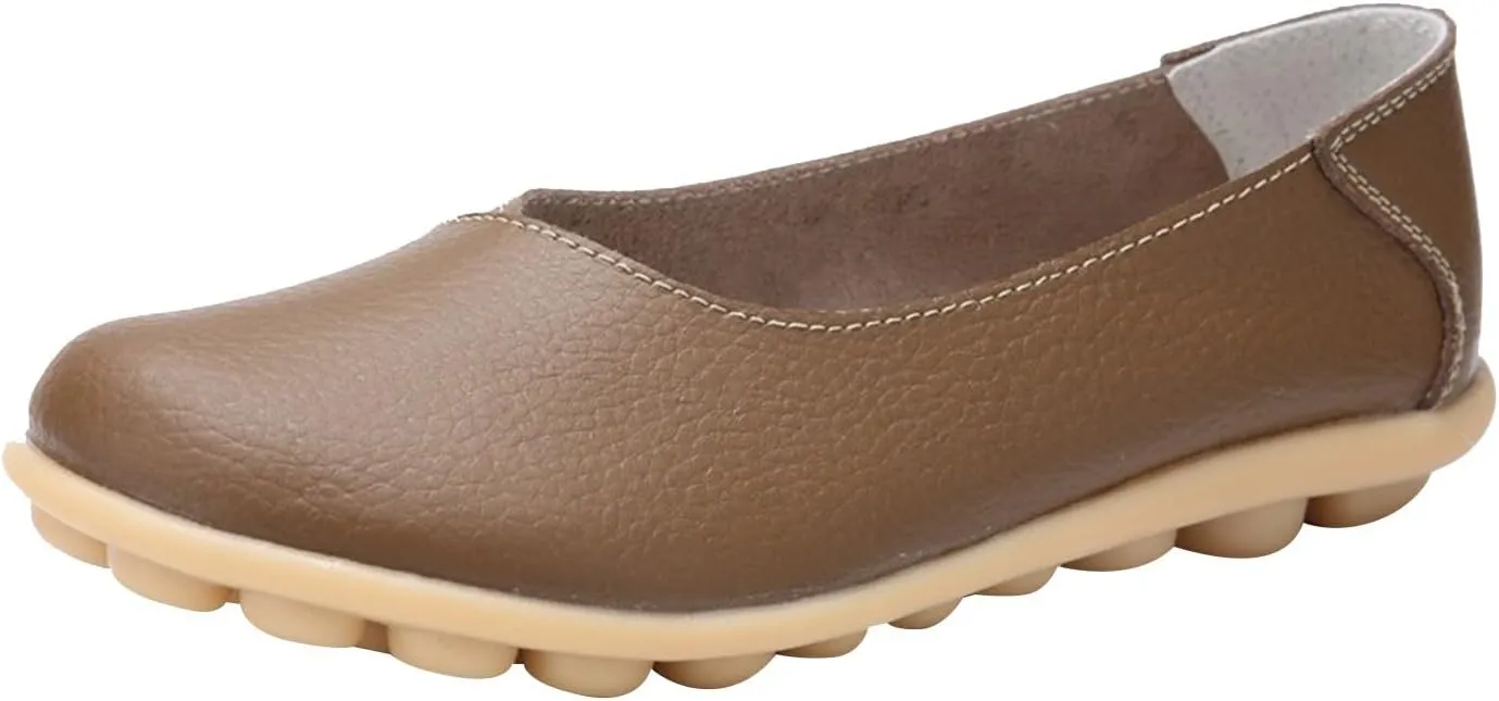 Women's Comfortable Loafers Soft Leather Slip on Casual Outdoor Sandals Round Toe Driving Flat Work Walking Shoes for Women Dressy Low Heels Orthopedic Sandals