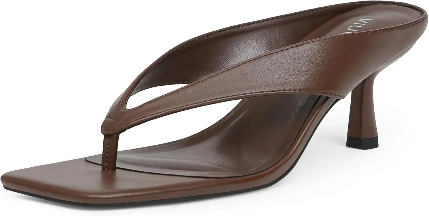 Women??s Kitten Heels Flip Flops Slip On Open Toe Low Heels Thong Square Slide Summer Fashion Party Heeled Dressy Sandals for Women