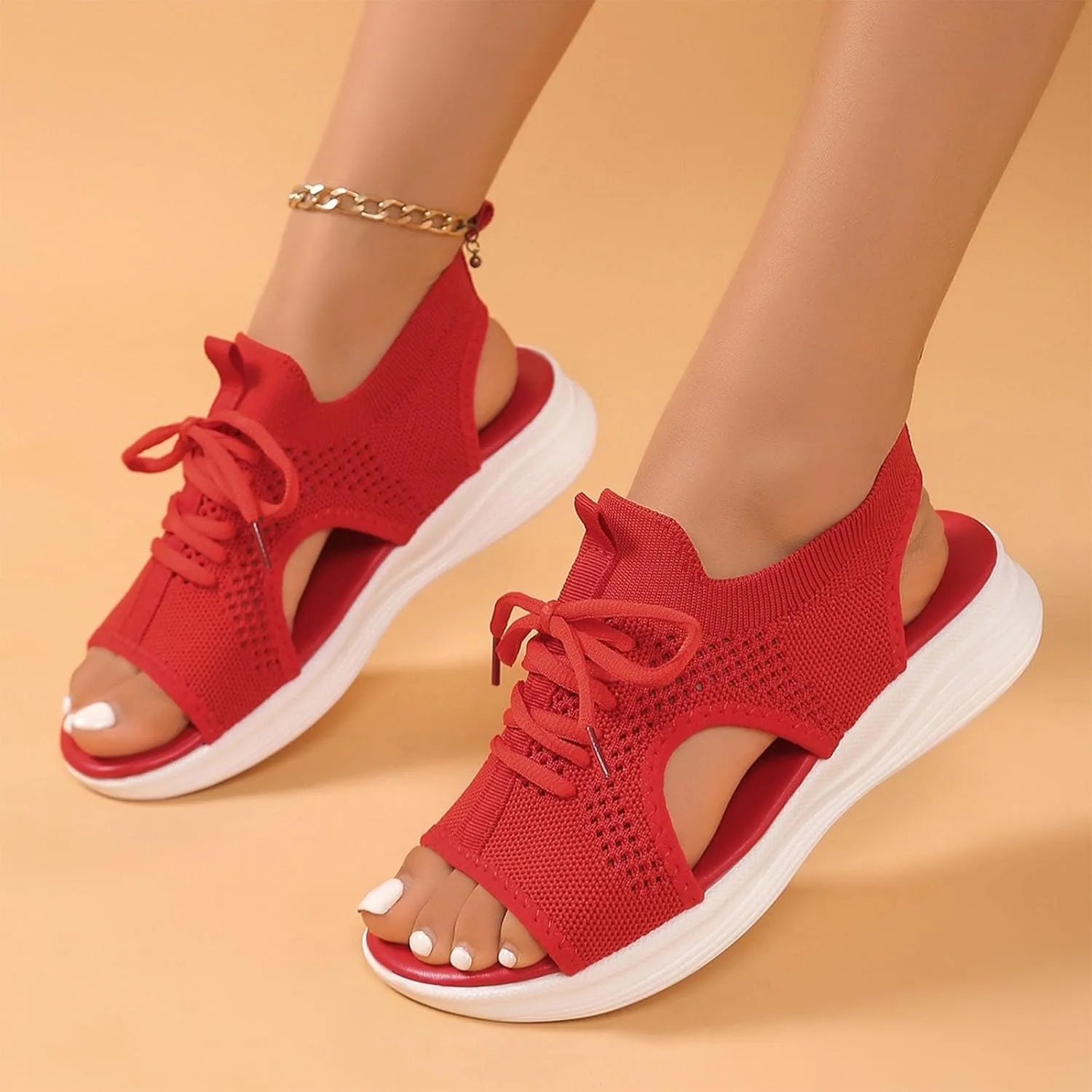 Womens Knit Walking Sandals Breathable Summer Orthopedic Shoes Open Toe Sports Sandal Beach Vacation Casual Camping