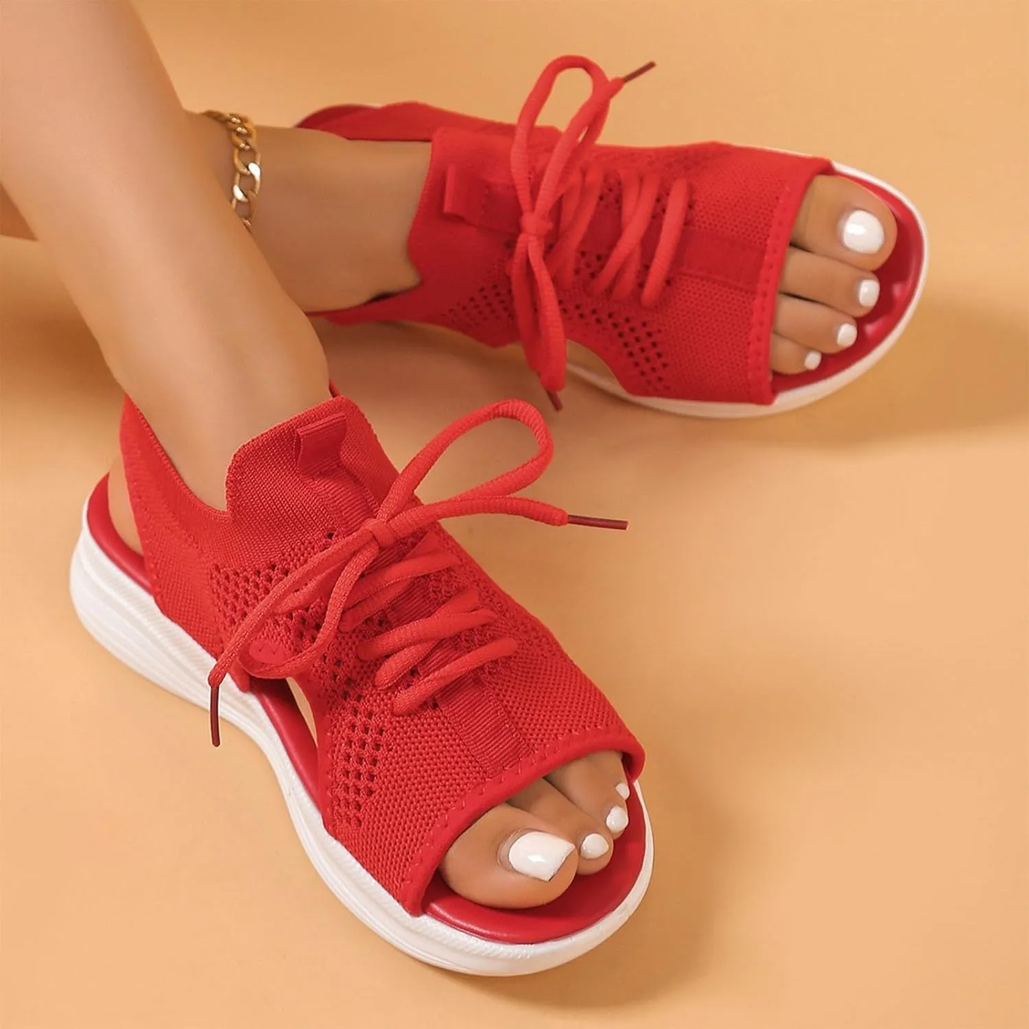 Womens Knit Walking Sandals Breathable Summer Orthopedic Shoes Open Toe Sports Sandal Beach Vacation Casual Camping