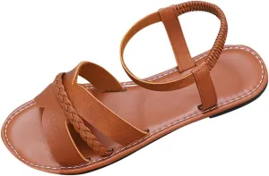 Womens Open Toes Ankle Strap Flat Sandals Bohemian Braided Summer Beach Shoes Comfy Walking Orthopedic Sandals 2025