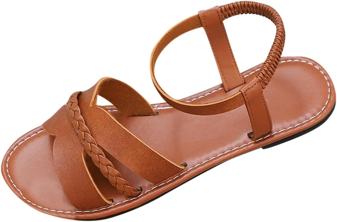 Womens Open Toes Ankle Strap Flat Sandals Bohemian Braided Summer Beach Shoes Comfy Walking Orthopedic Sandals 2025