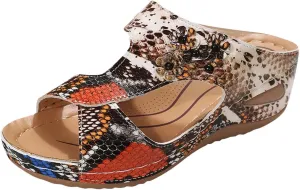 Women's Orthopedic Sandals Slip On Open Toe Flowers PU Wedge Platform Comfortable Arch Support Slippers