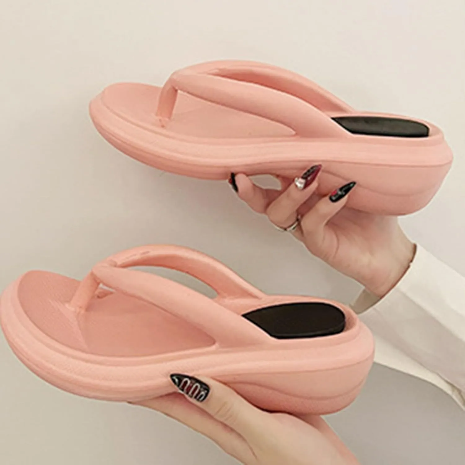 Womens Pillow Flip Flops with Arch Support Beach Walking Slides Block Heel Wedged Slippers Summer Dress Sandals