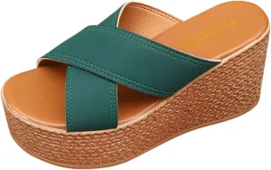 Womens Platform Slip On Sandals Cute Beach High Wedges Slides Bohemia Shoes Flatform Open Toe Summer Vacation Sandal