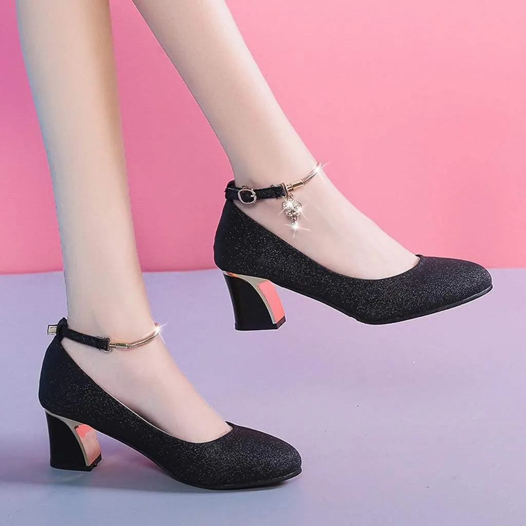 Women's Pumps Dress Shoes Heels Heels Toe Wedding Women's Solid High Chunky Fashion Shoes Work Round high