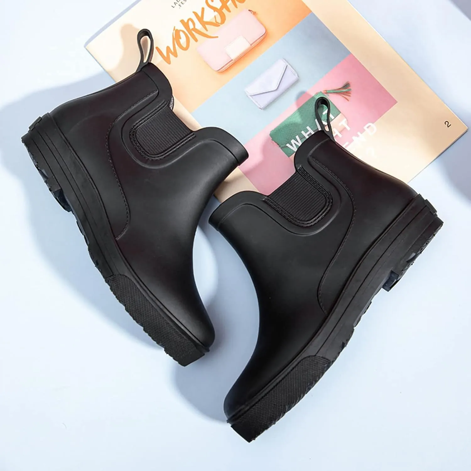 Womens Rain Boots Platform Mens Grounded Footwear Booties Black Slip On Barefoot Shoes Short Rain Boots for Women Waterproof Garden Shoes White Cowgirl Boots