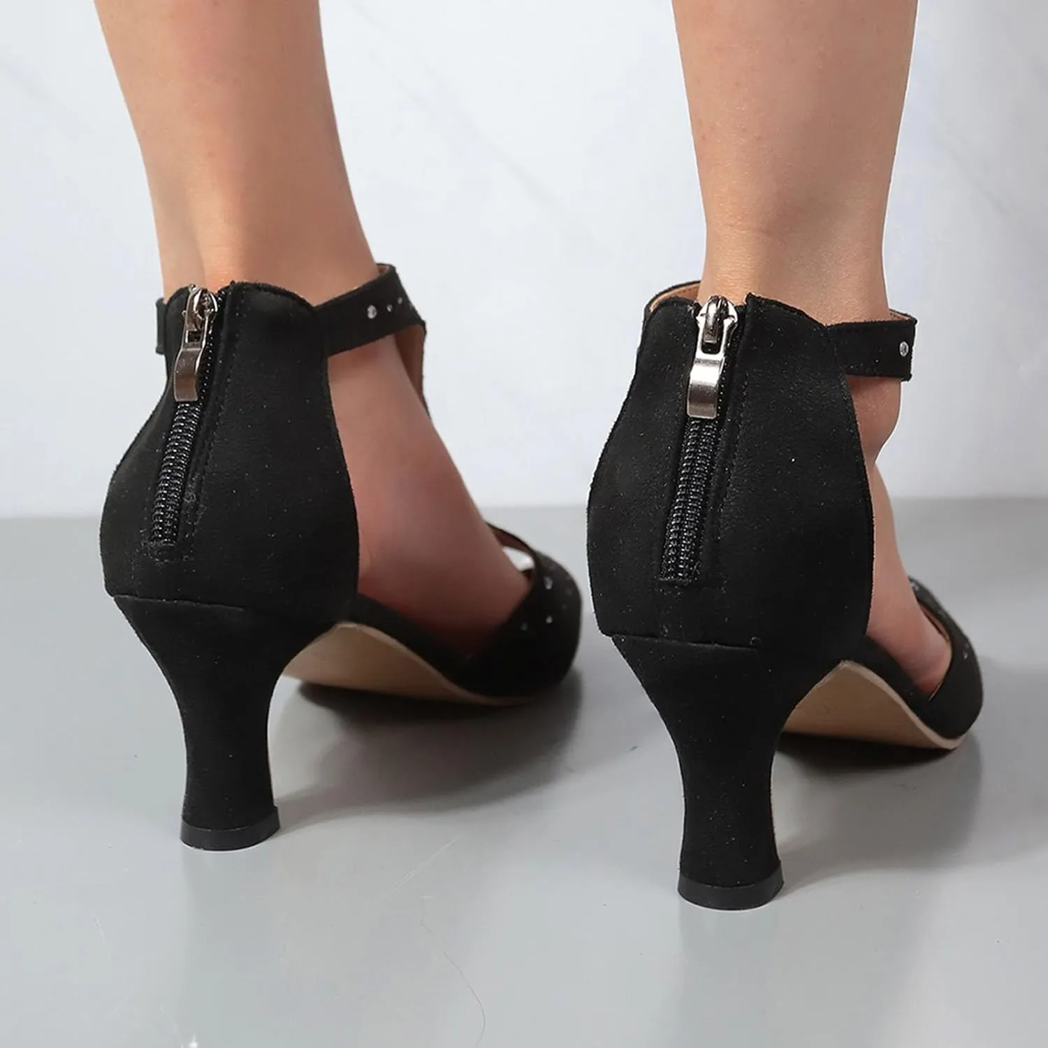 Women's Rhinestone High Heeled Sandals Orthopedic Heels Dress Sexy Open Toe Womens Summer Back Zipper Fish Mouth Casual Suede Leather Comfortable Strappy Mules Sandal Orthotic Beach Boho Outdoor Shoes
