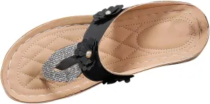Womens Rhinestones Flip Flops Comfortable Arch Support Beach Sandal Low Wedge Thong Sandals Walking Non-Slip Slides