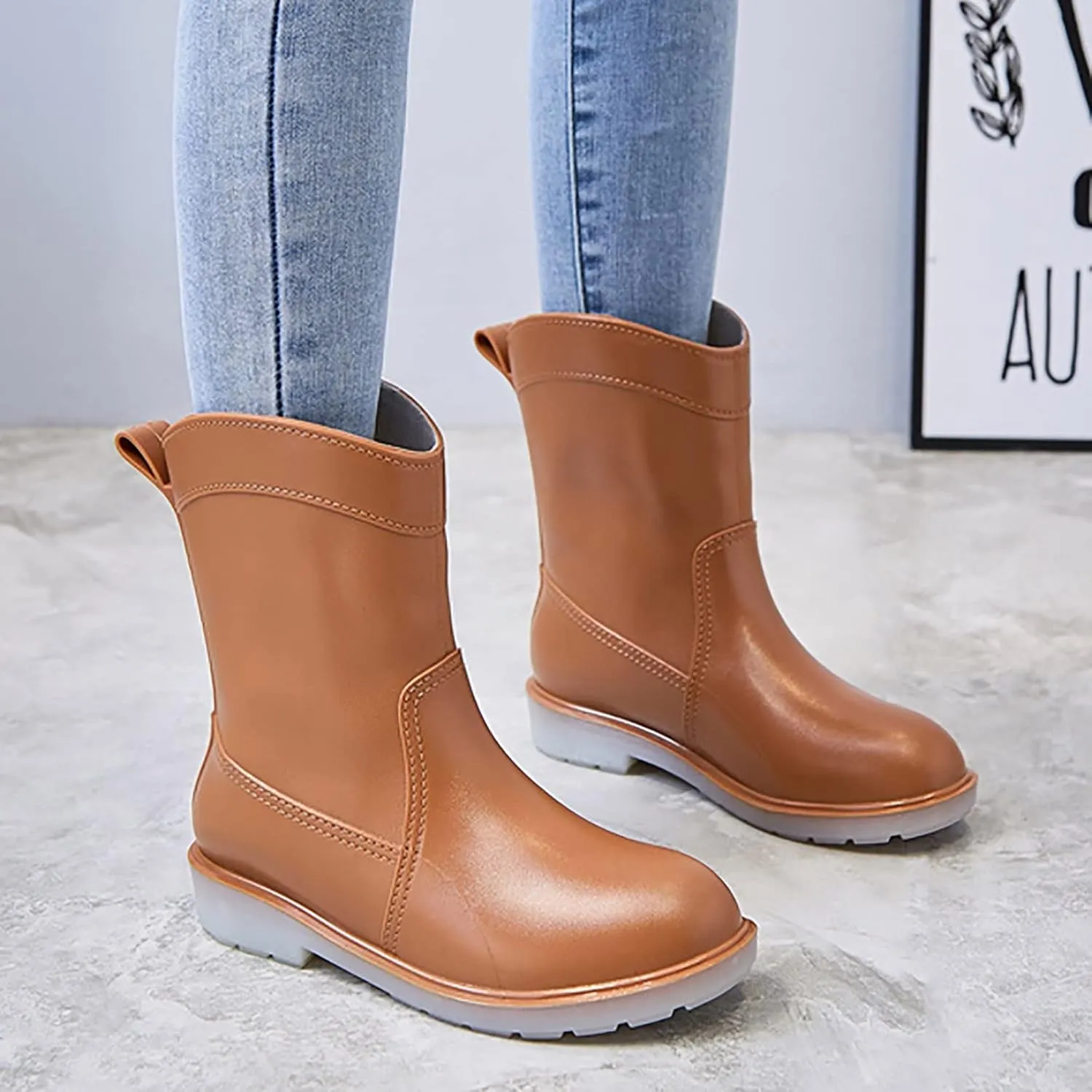 Womens Rubber Boots Womens Rain Boots Out Work Anti-Slip for Boating Fishing Gardening Farming Rain Shoes