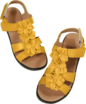 Womens Sandals Ankle Strap Summer Beach Sandals Comfort Walking Shoes Bohemian Flowers Dressy Casual Flats Footwear