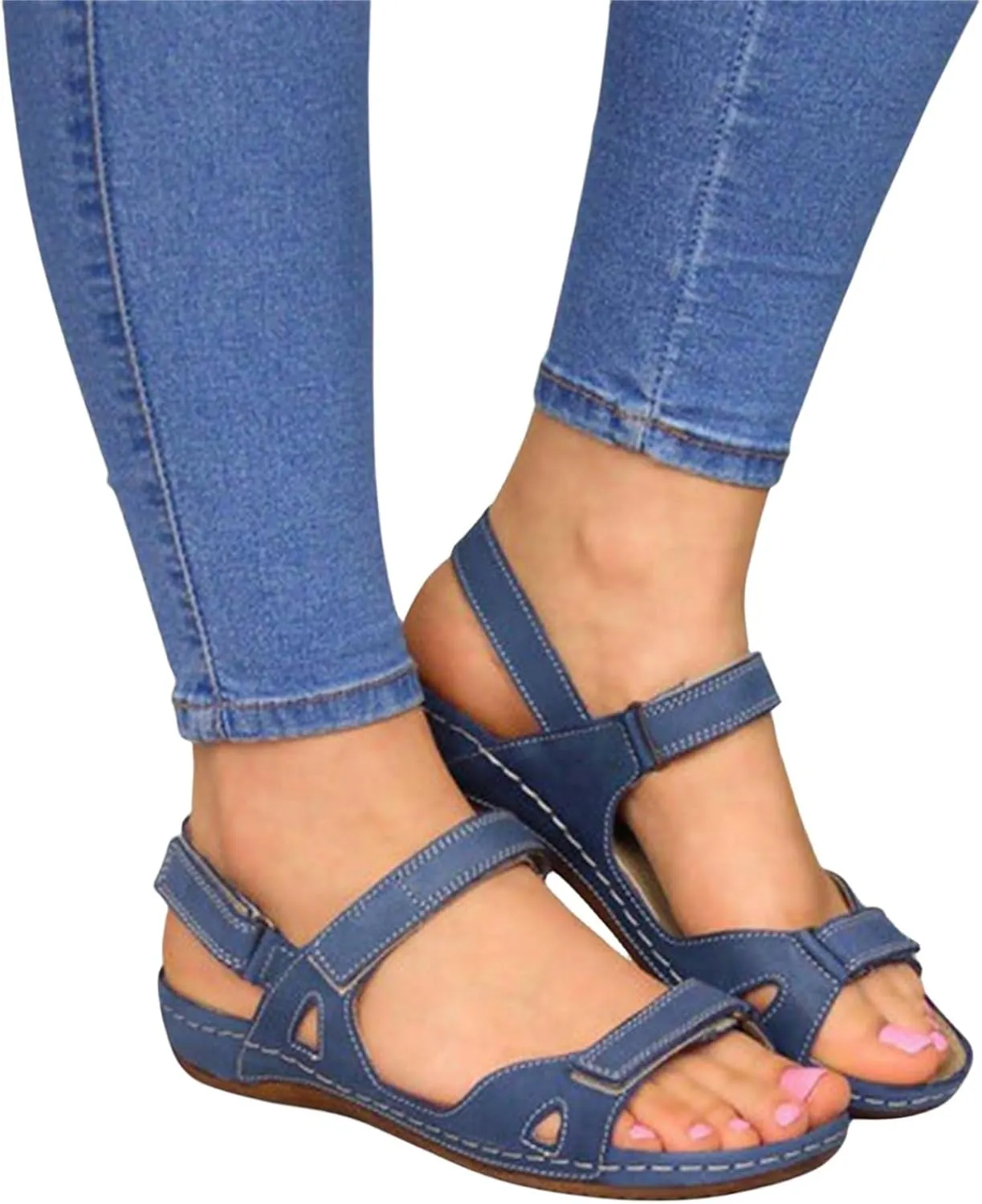 Womens Sandals Comfortable Orthopedic Slides Low Wedge Sandals Summer Breathable Open Toe Beach Shoes Ladies Walking Sports Athletic Sandal Ankle Strap Dressy Hiking Shoes