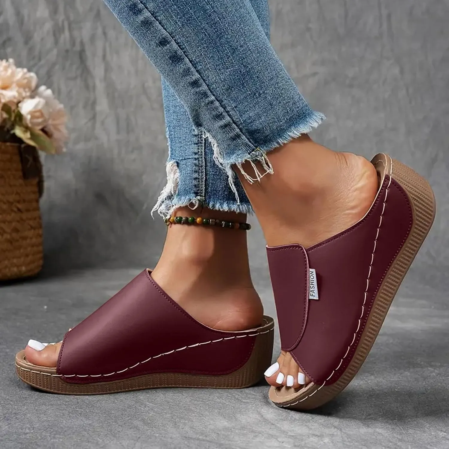Womens Sandals Orthopedic Dressy Summer Platform Comfy Flip Wedge Sandals with Arch Support Walking Slip On Slides