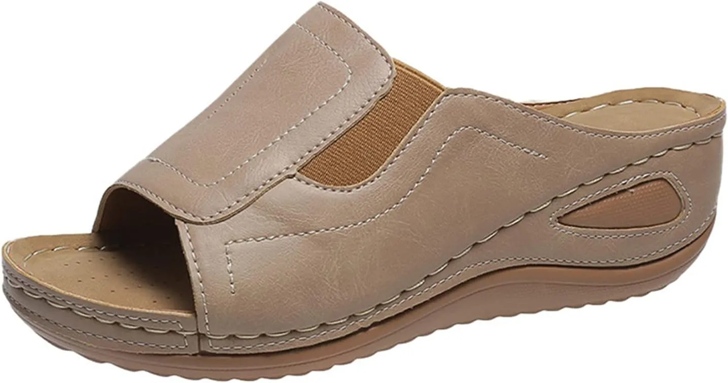 Women's Sandals Orthopedic Sandals for Women Casual Summer Shoes for Women Open Toe Wedge Faux Leather Sandals Non Slip Slippers