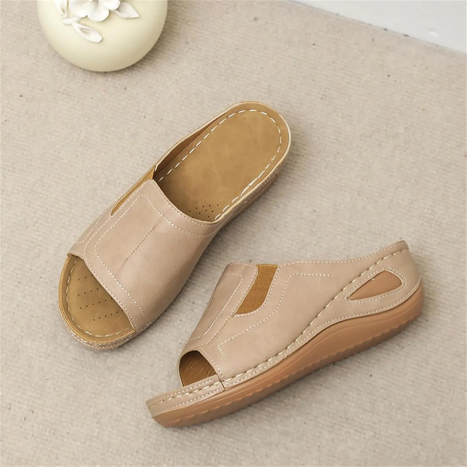 Women's Sandals Orthopedic Sandals for Women Casual Summer Shoes for Women Open Toe Wedge Faux Leather Sandals Non Slip Slippers