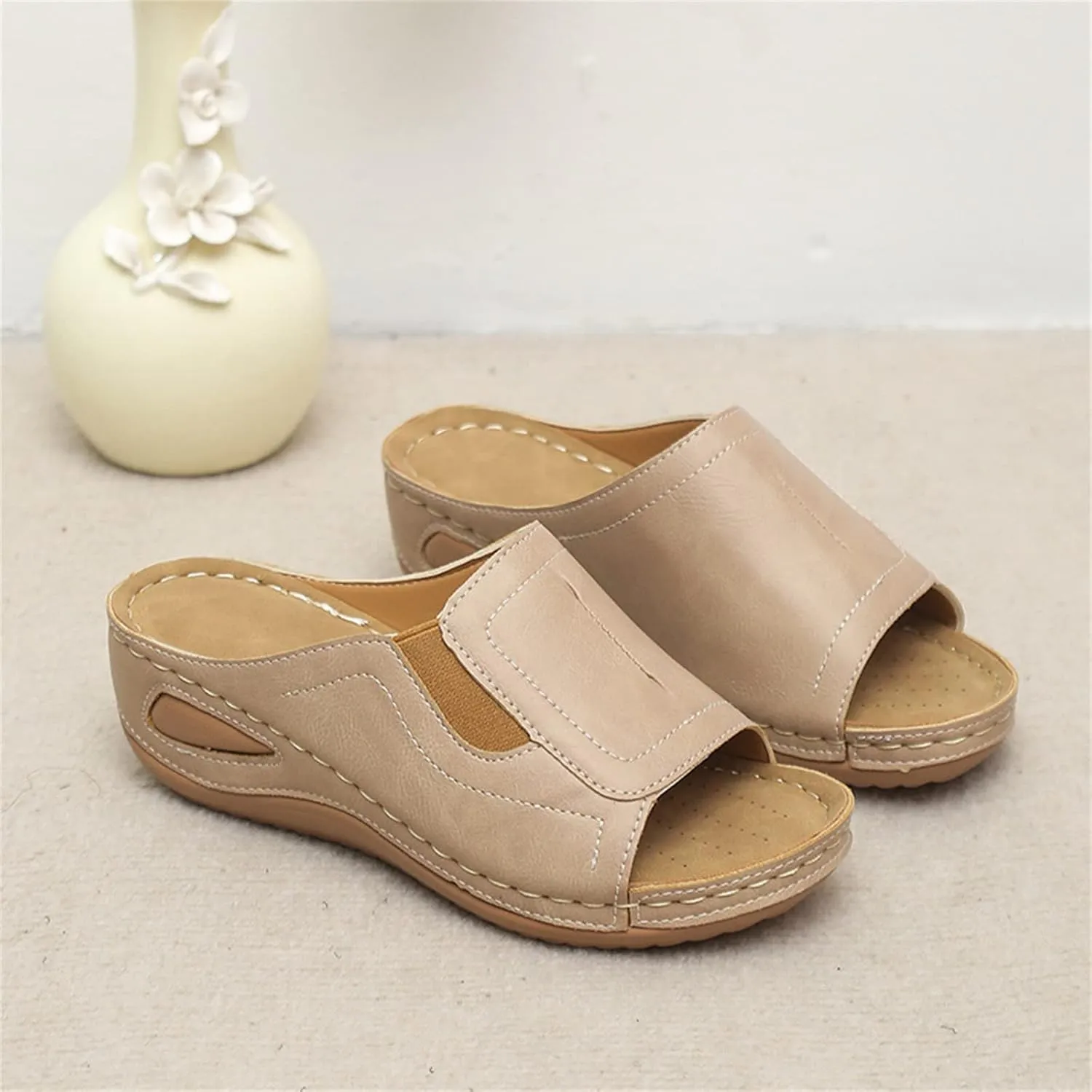 Women's Sandals Orthopedic Sandals for Women Casual Summer Shoes for Women Open Toe Wedge Faux Leather Sandals Non Slip Slippers