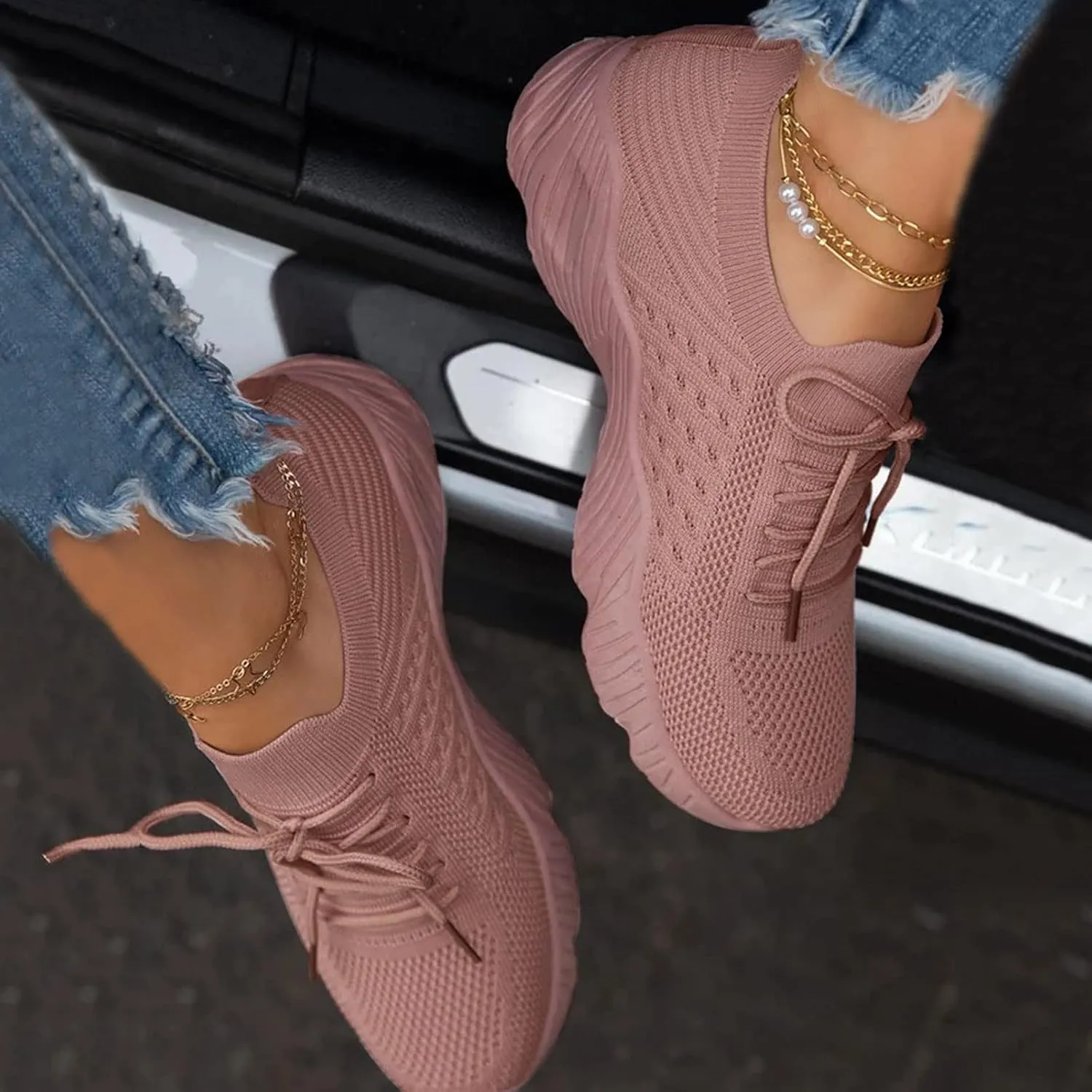 Womens Sneakers Running Tennis Shoes Lightweight Walking Shoes Arch Support Slip On Shoes Casual Workout Shoes