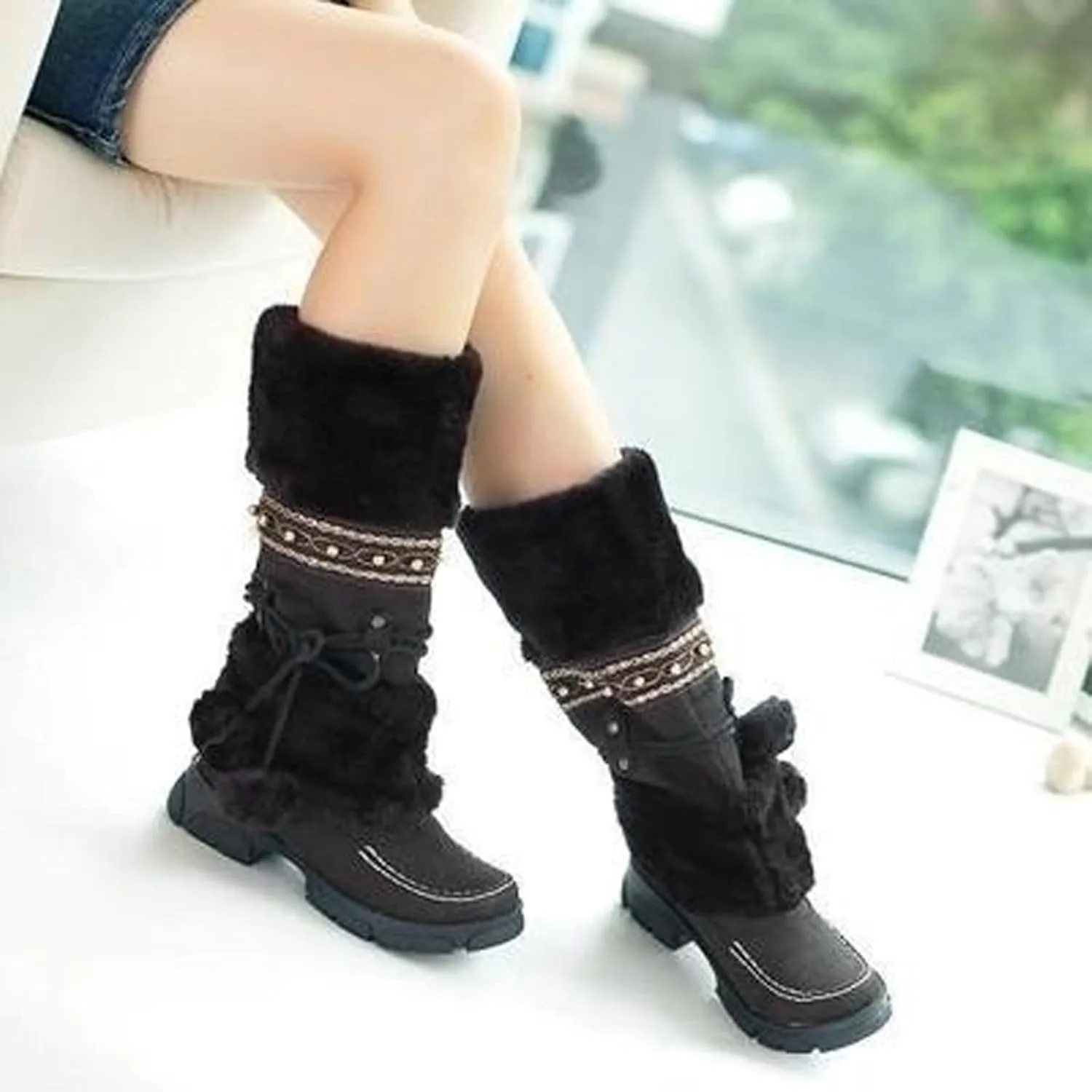 Women's Snow Boots Wide Calf Women Snow Boots Size 8 Boots Women Winter Waterproof Walking Boots Women Comfort Waterproof Womens Winter Boots Waterproof 9.5
