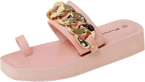 Women's Square Toe Flat Sandals Ring Clip-Toe Slip on Slides Beach Slippers Ladies Dressy Casual Flip Flops