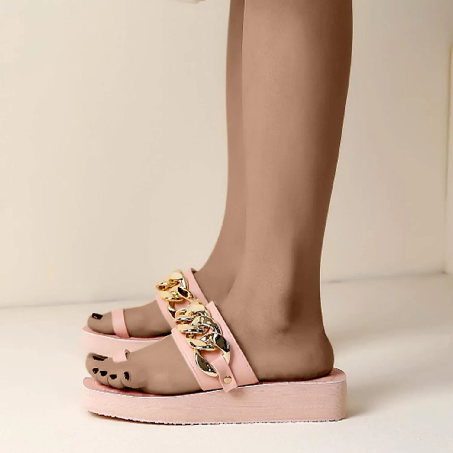 Women's Square Toe Flat Sandals Ring Clip-Toe Slip on Slides Beach Slippers Ladies Dressy Casual Flip Flops
