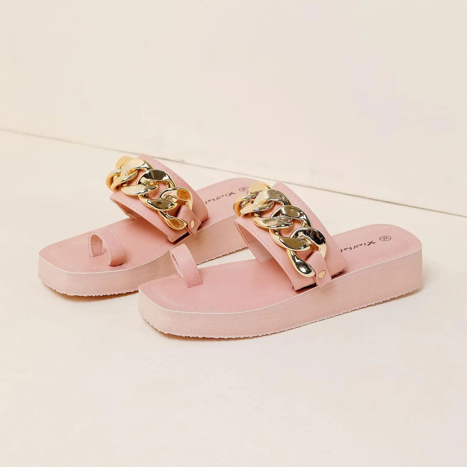 Women's Square Toe Flat Sandals Ring Clip-Toe Slip on Slides Beach Slippers Ladies Dressy Casual Flip Flops