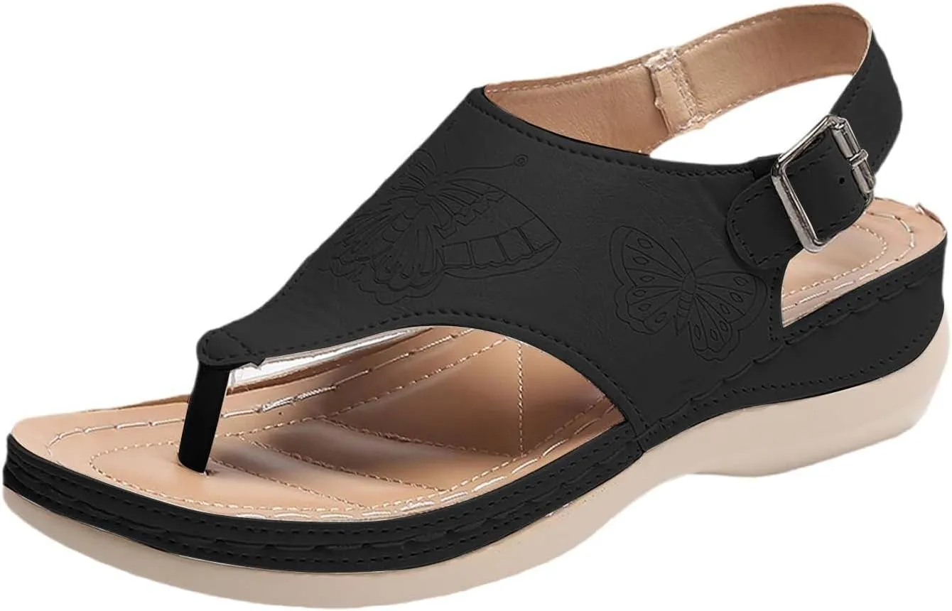 Womens Summer Sandals Arch Support Sandals Orthopedic Comfortable Non Slip Sandal Casual to Dressy T-Strap Thong Walking Flat Sandal