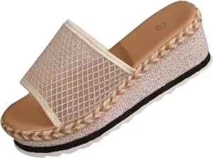 Womens Wedge Sandals Flower Low Heel Wedge Sandals Summer Comfortable Beach Casual Slip On Slide Shoes